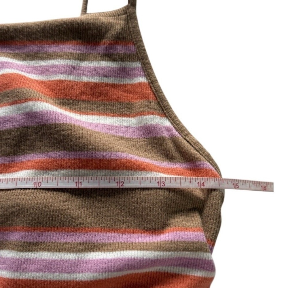 Aerie Women's Striped Crop Top Size L Pink Brown Sleeveless Tie Side Casual - Picture 8 of 8
